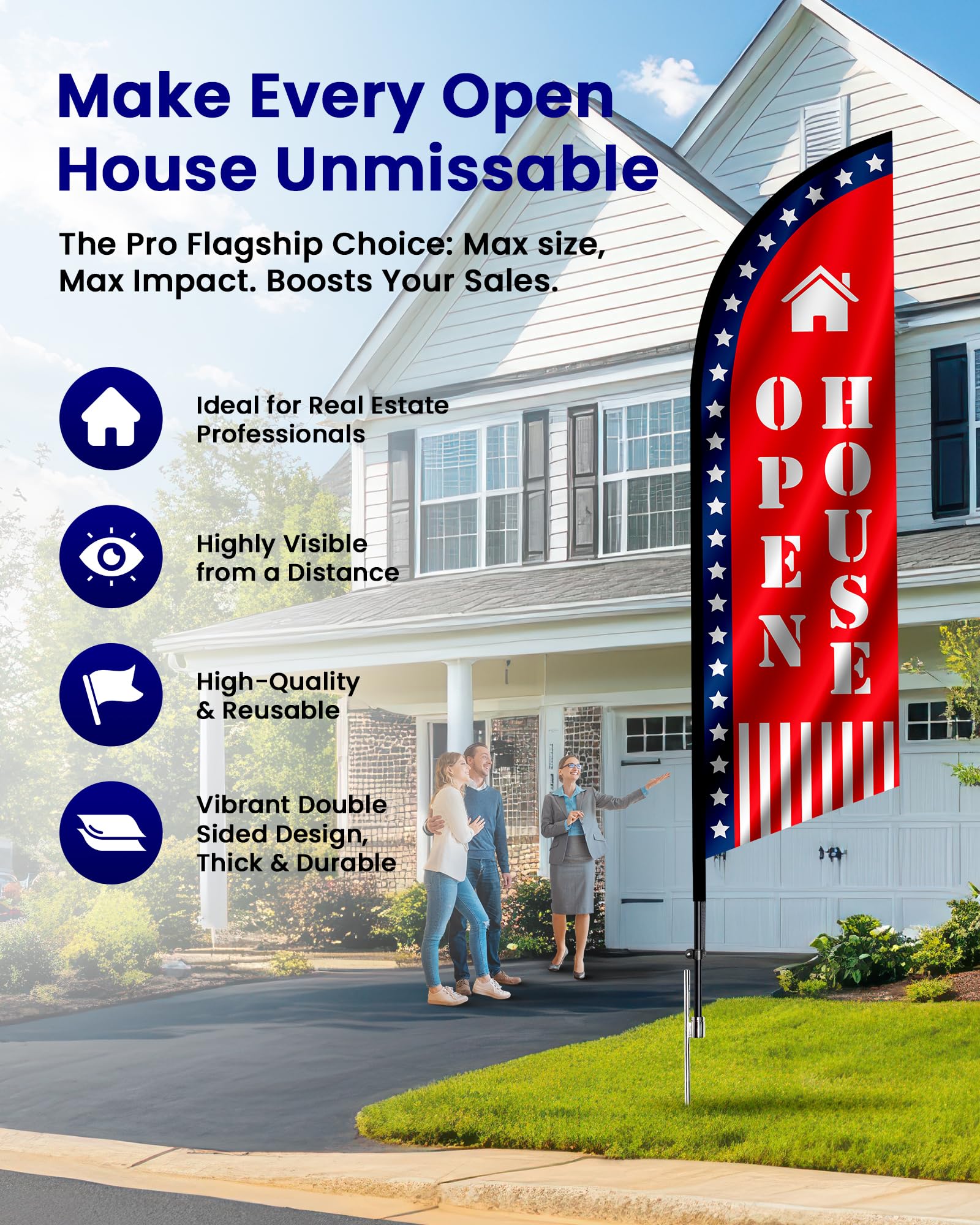 HoHpHq double-sided open-house flag ensures readable messaging from both directions