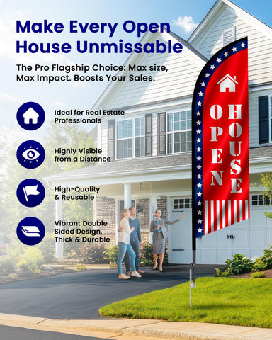 HoHpHq double-sided open-house flag ensures readable messaging from both directions