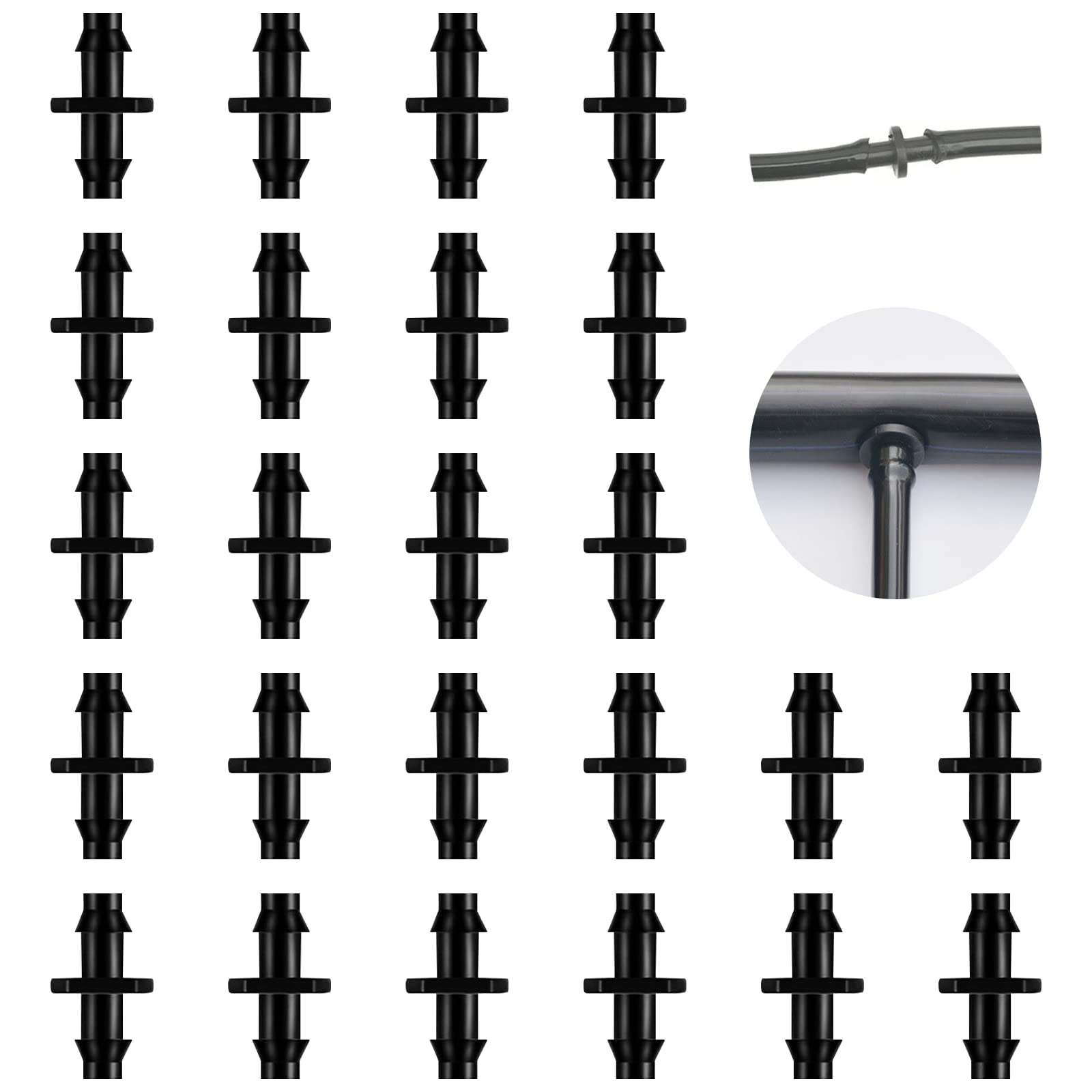 HOINCO drip connectors straight-through 1/4-inch tubing for efficient garden irrigation.
