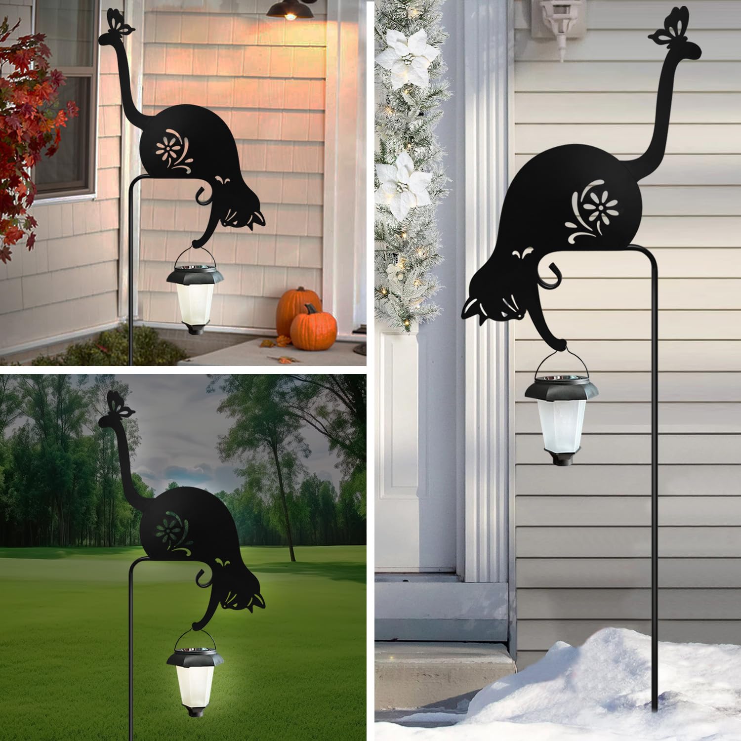 Hokfirm black cat yard decoration powered by solar energy for night glow