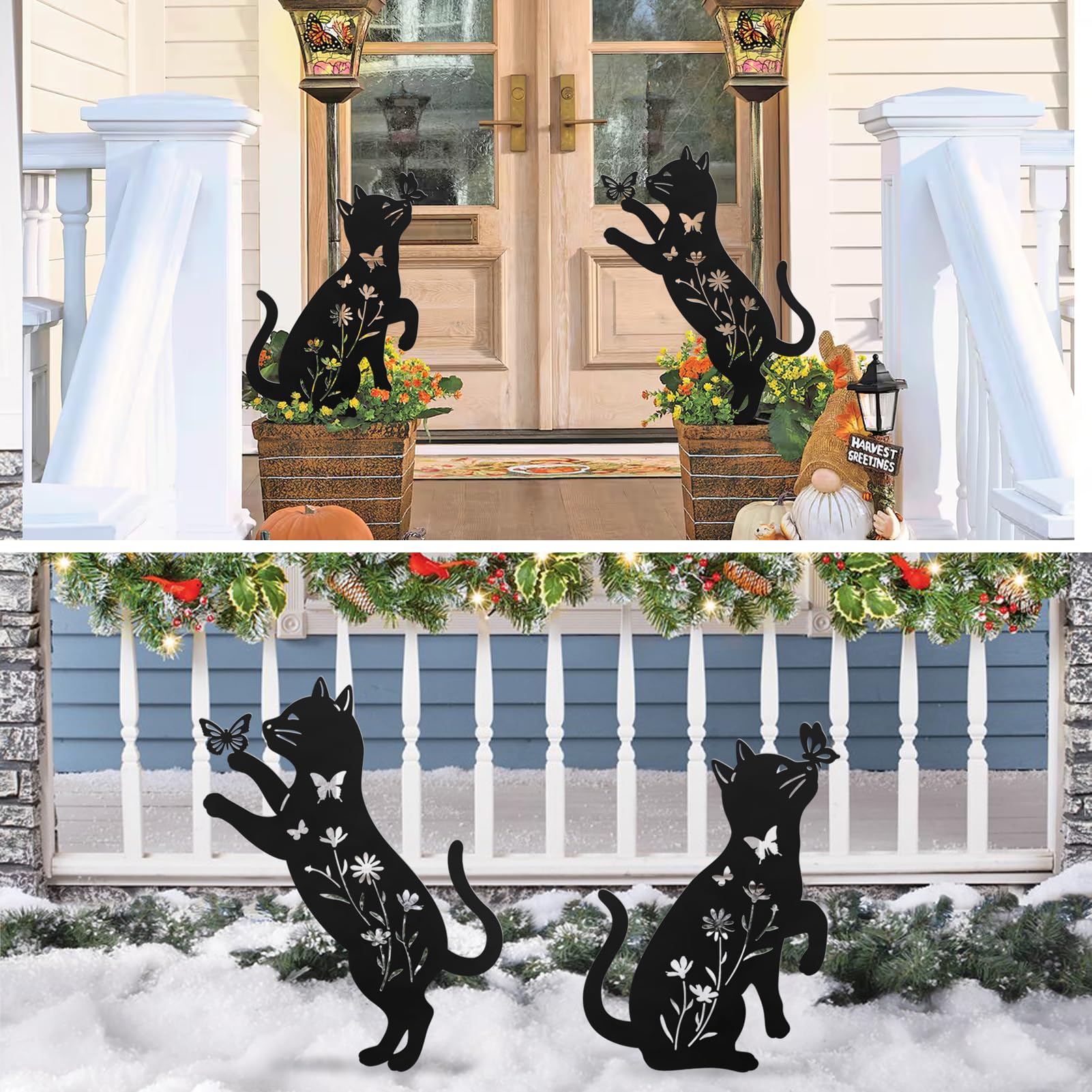 Hokfirm cat yard decor outdoor metal stake close-up highlighting rounded edges.