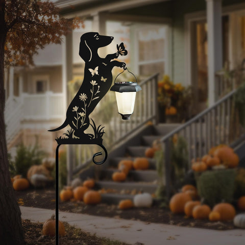 Hokfirm Dachshund silhouette solar lantern stake lights garden paths at night