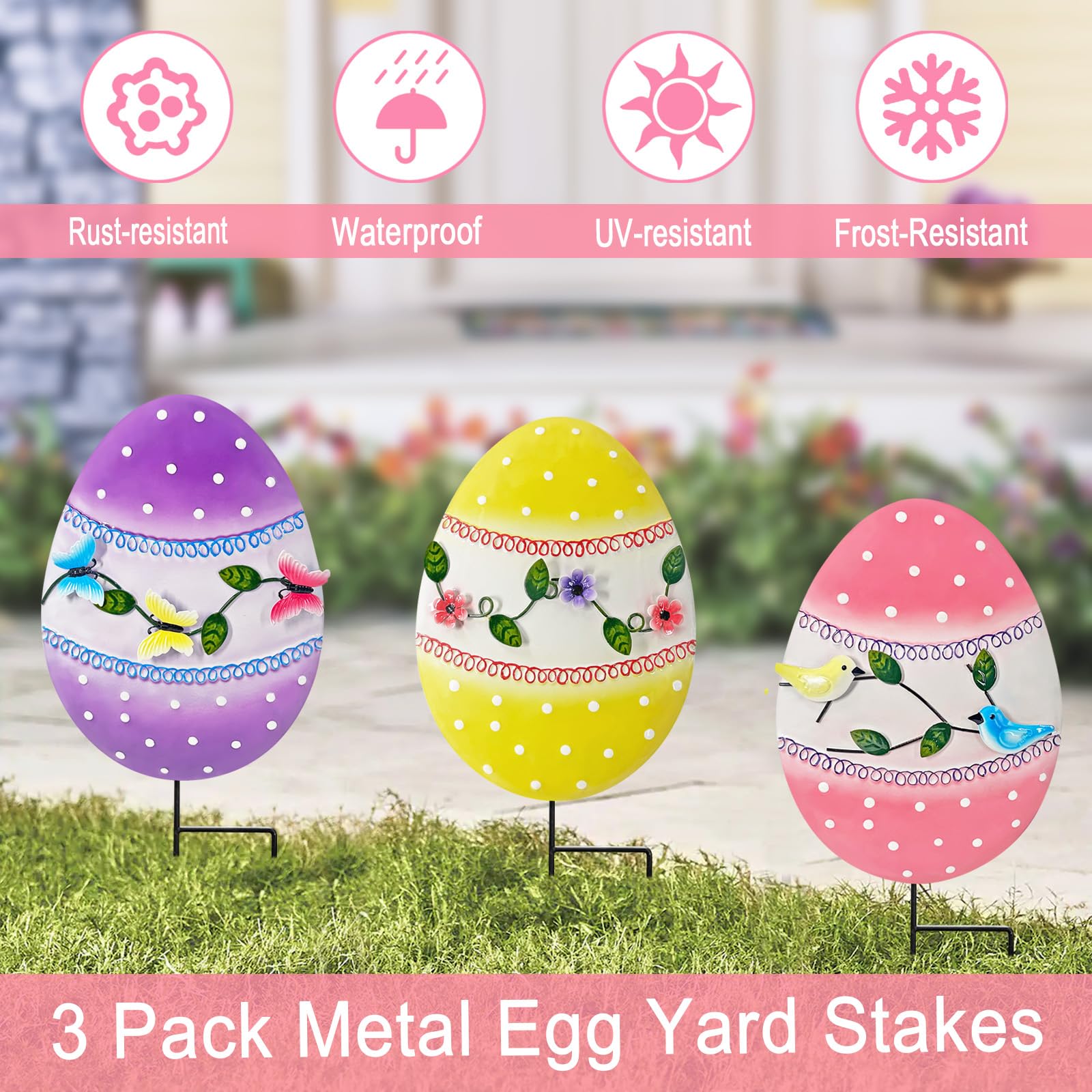 Hokfirm Easter egg yard sign with birds adds cheerful charm to lawns
