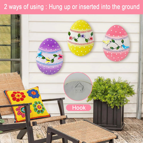 Hokfirm Easter egg yard sign with flowers brightens garden beds and patios
