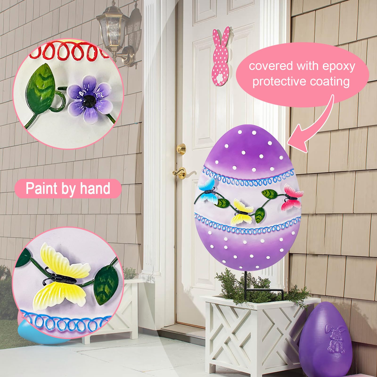 Hokfirm metal Easter eggs sign offers durable outdoor yard décor