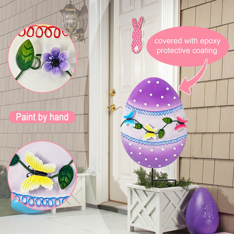 Hokfirm metal Easter eggs sign offers durable outdoor yard décor