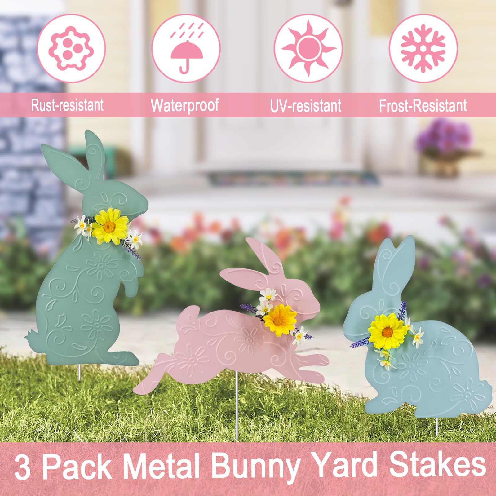 Hokfirm metal bunny yard sign built to endure outdoors for seasons of use.