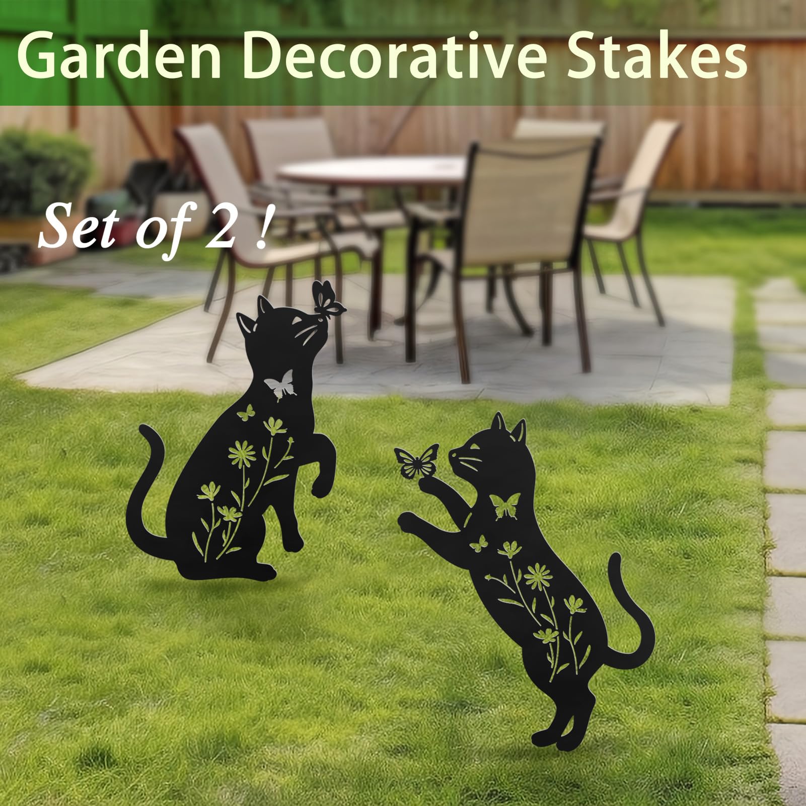 Hokfirm metal cat garden decor side view shows weather-resistant silhouette.