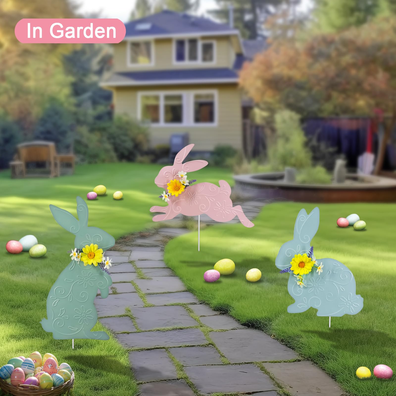 Hokfirm pastel rabbit silhouettes add whimsical garden charm for beds and patios.