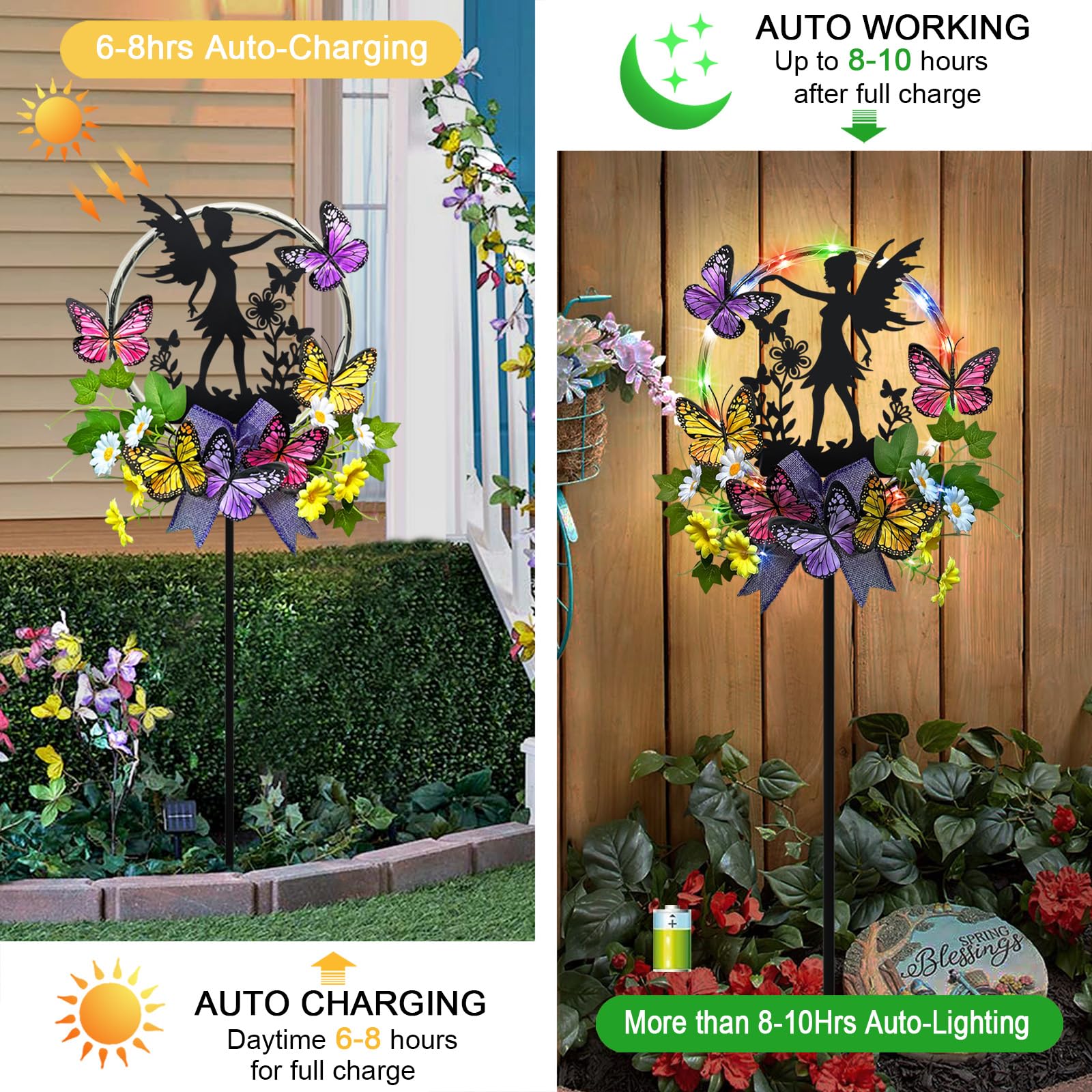 Hokfirm silhouette fairy with butterflies garden stake adds charm to your yard at dusk.