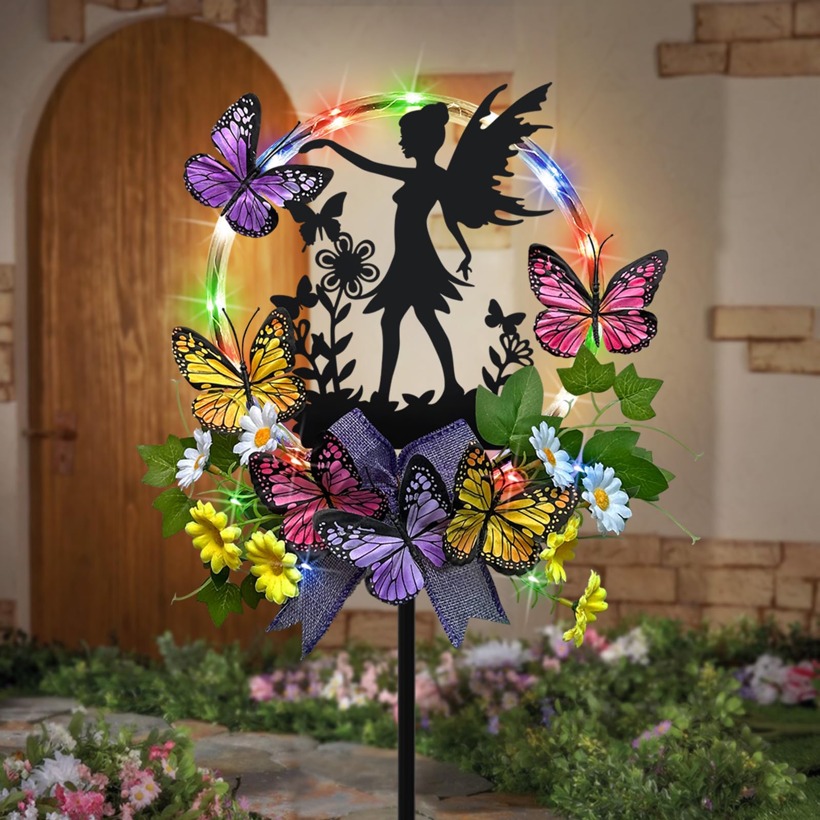 Hokfirm solar fairy with butterflies lights up walkways for a cozy outdoor ambiance.