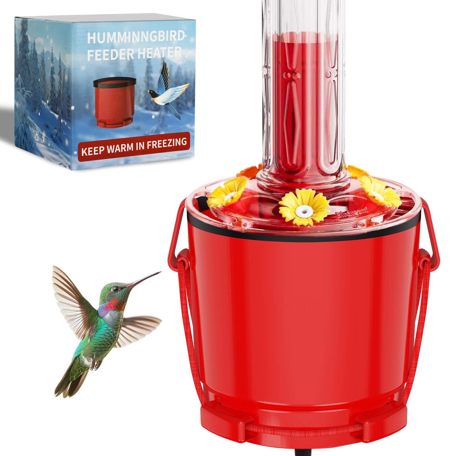 HOKITANS Hummer Hearth bottom heater attached to feeder prevents nectar freezing outdoors for hummingbirds