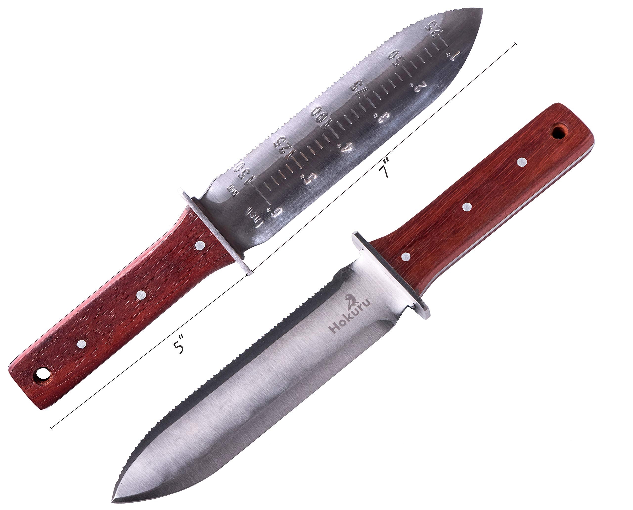 HOKURU Hori Hori knife leather sheath for secure storage and belt carry.