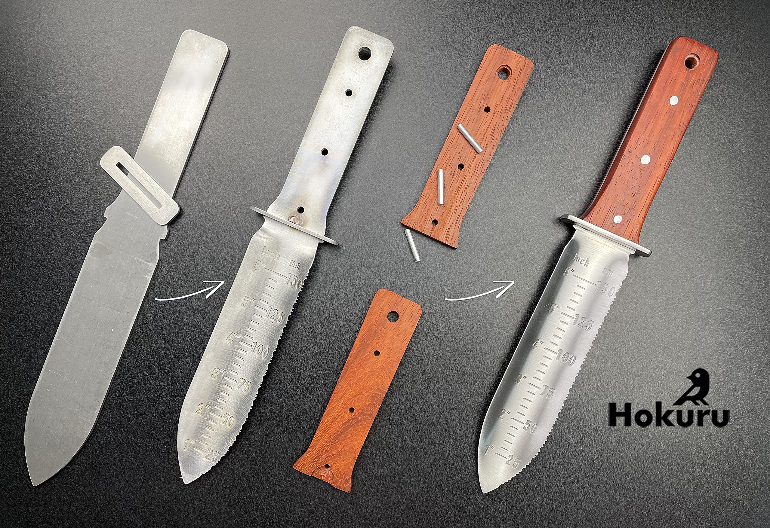 HOKURU Hori Hori knife used for weeding tasks with precise cuts.