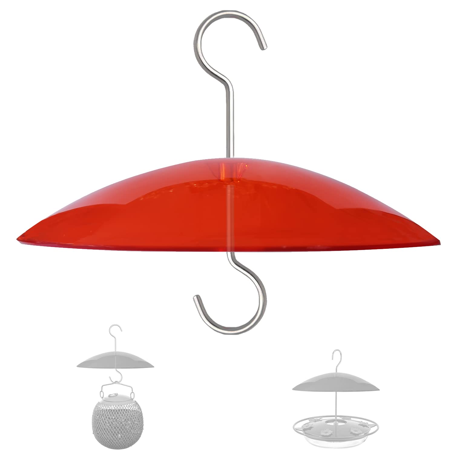 HOLAHOMA 8-Inch Mini Weather Guard red dome shields small bird feeders from rain