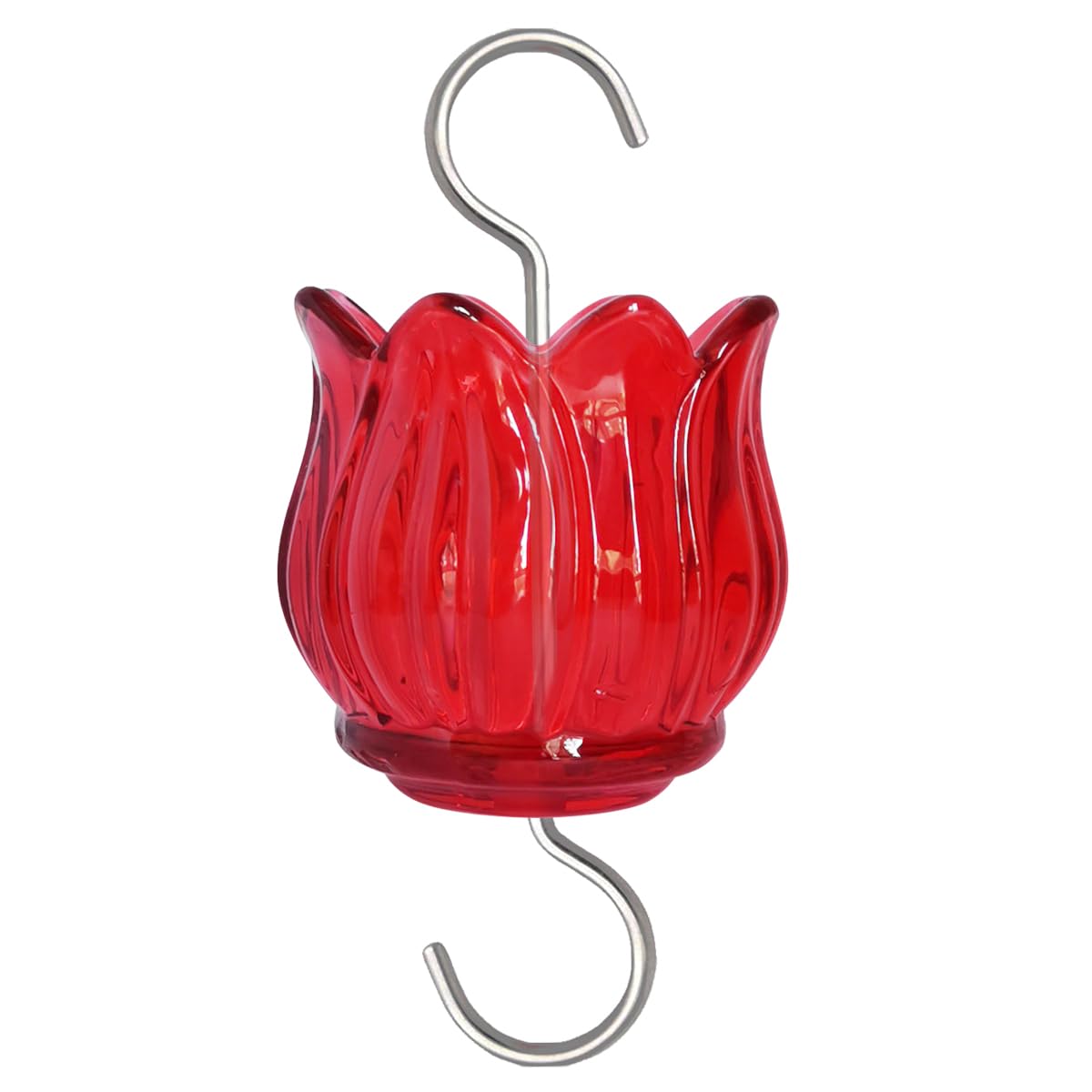HOLAHOMA glass ant moat with red tulip protects nectar from ants at a feeder