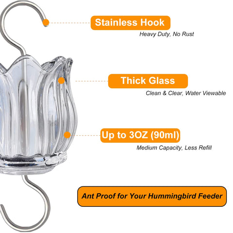 HolAHoma glass ant moat on hummingbird feeder enables easy assembly and secure nectar protection.
