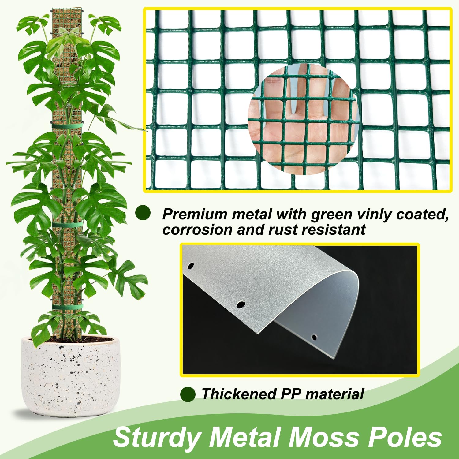 HOLANHING Moss Pole kit shows included ties and gloves for easy setup.