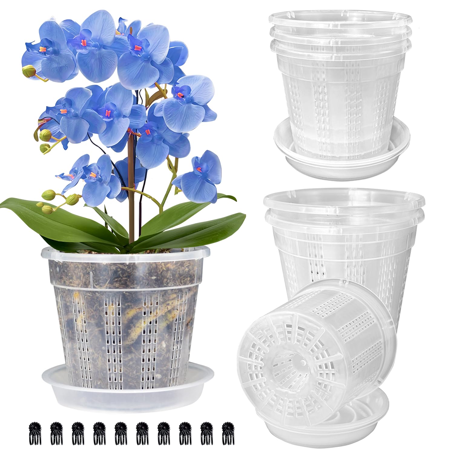 HOLANHING orchid pot with saucers for indoor use and durable drainage.