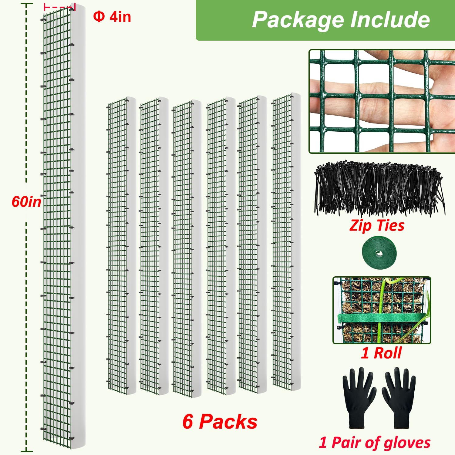 HOLANHING six-pack moss poles with ties and gloves for easy installation