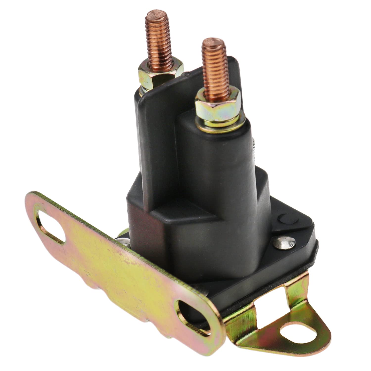 Holdia universal starter solenoid relay installed on mower, shows compatibility.