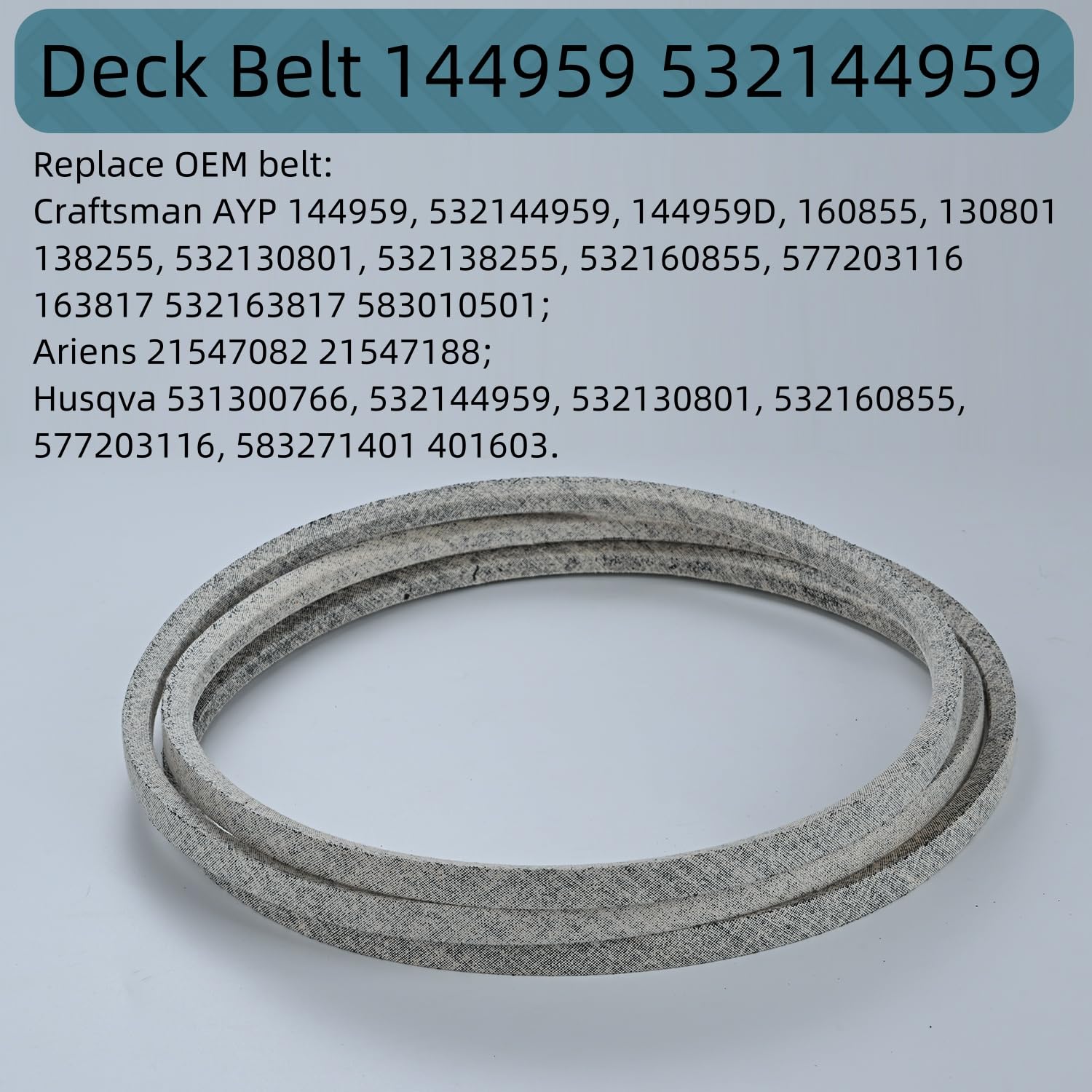 Holdly deck belt 95in packaging demonstrates universal compatibility across major brands.
