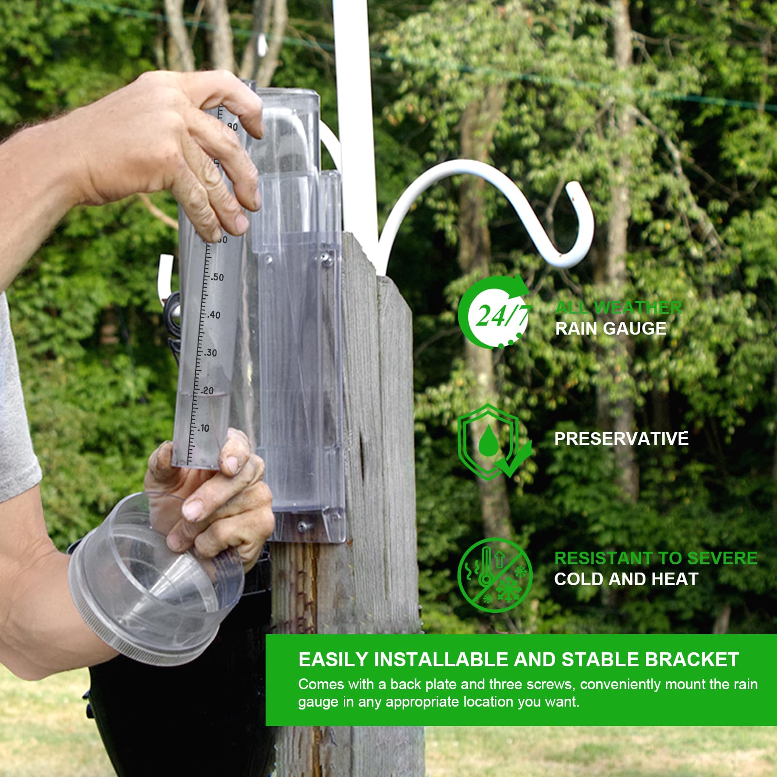 Holdly Precise Rain Gauge mounted on a post for outdoor placement.