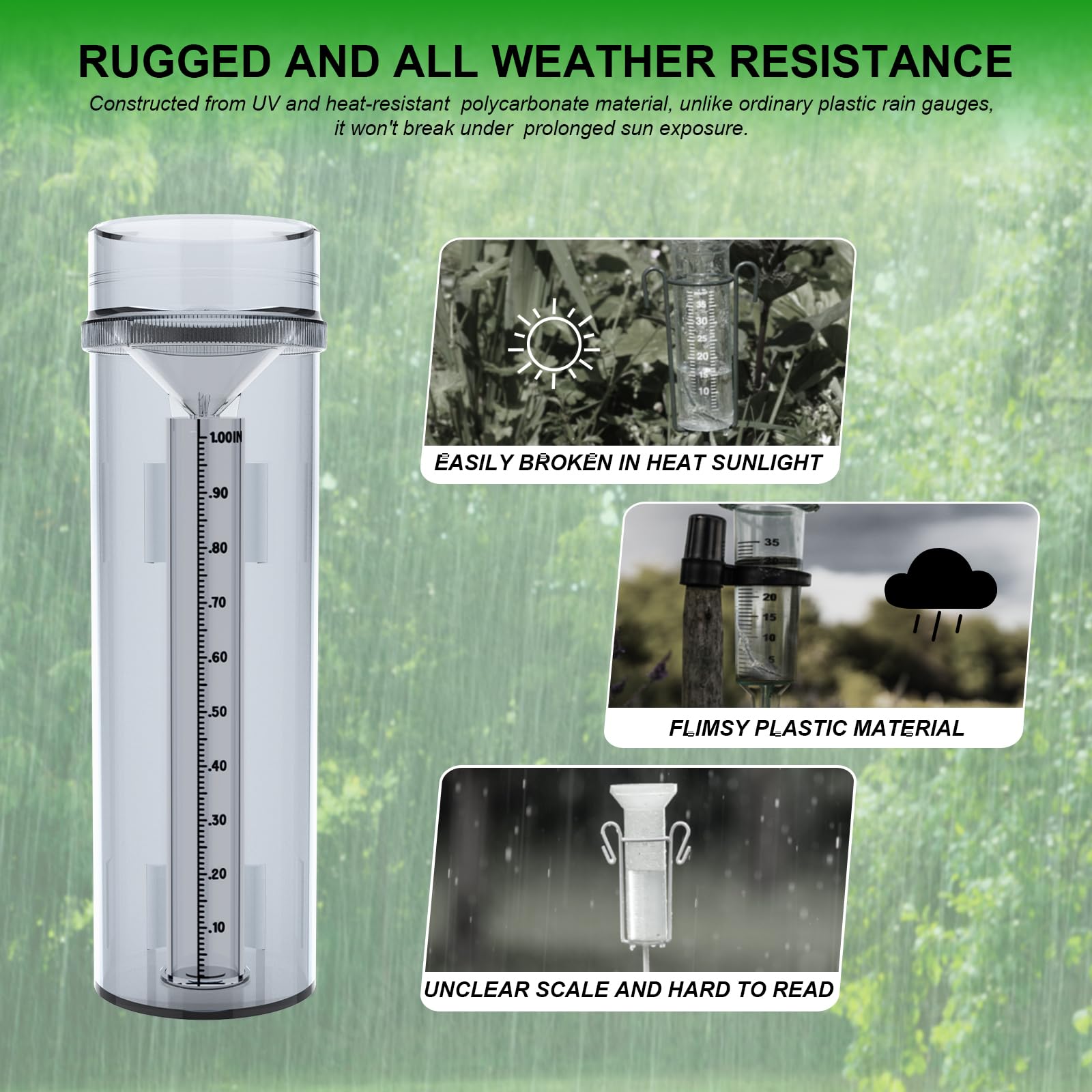 Holdly Precise Rain Gauge installed on a yard post for daily readings.