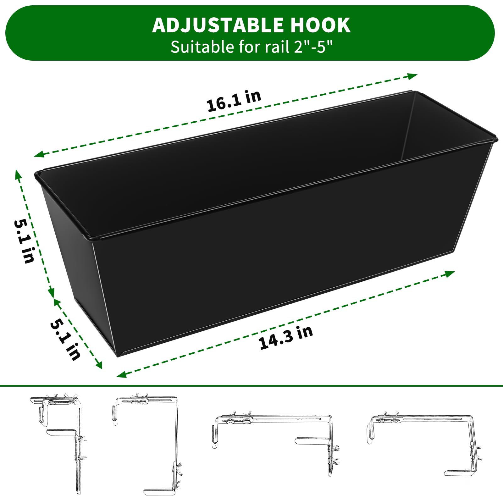 Holensun planter bracket system shows adjustable clips for secure railing mounting
