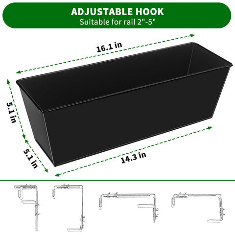Holensun planter bracket system shows adjustable clips for secure railing mounting
