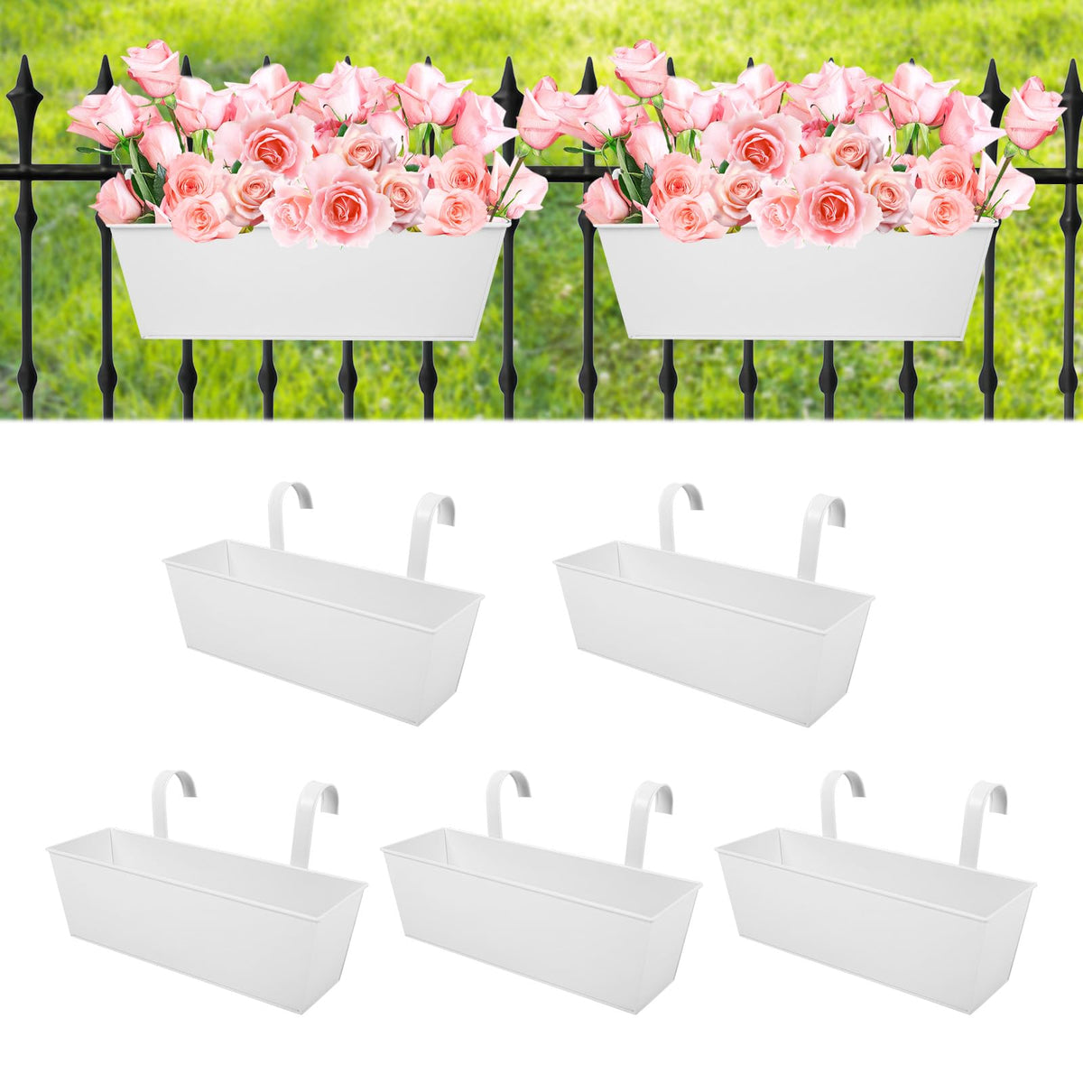 Holensun railing planters for outdoor balcony, 16-inch box with drainage for healthy plants.