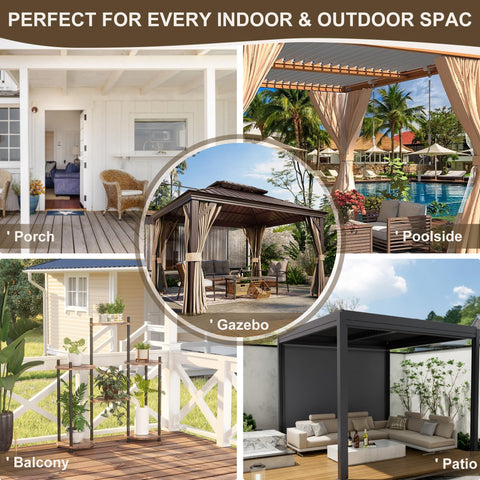 HolidayIdeas high-density polyester fabric offers UV blocking for comfortable outdoor entertaining.