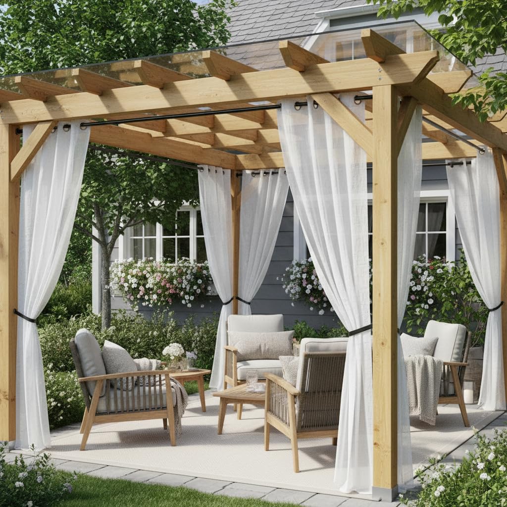 HolidayIdeas white outdoor curtains 4 panels for patio privacy and shade