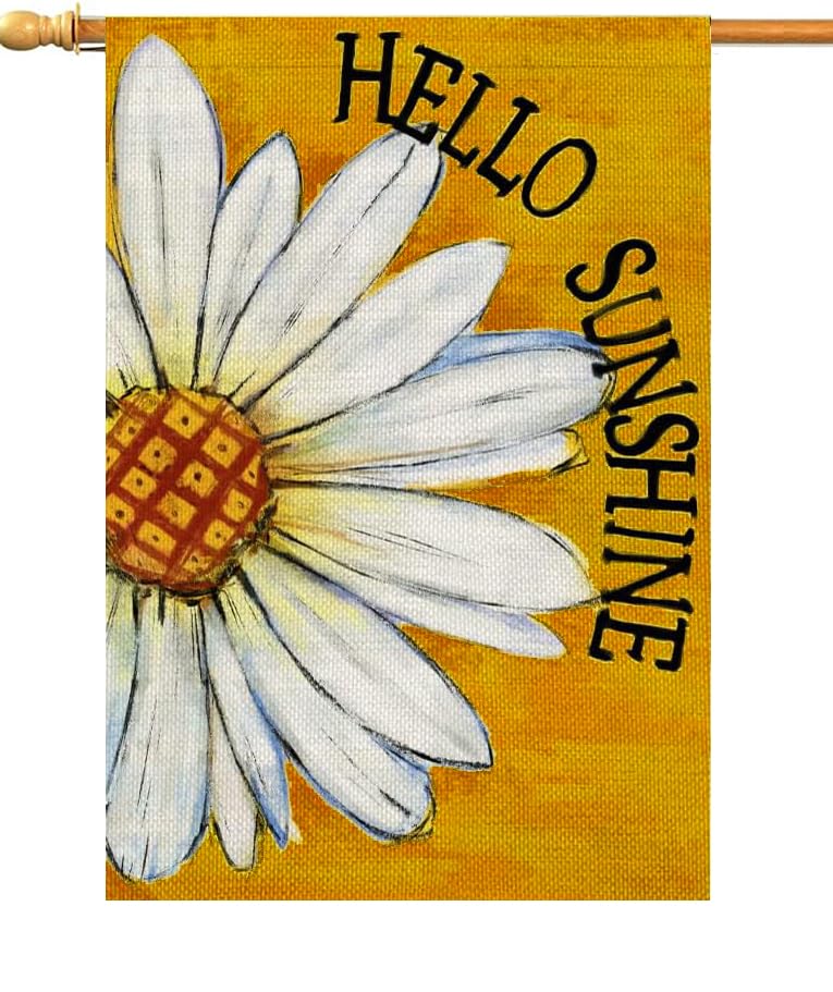 HOLIHIFI Hello Sunshine Daisy flag front view shows vibrant outdoor charm.