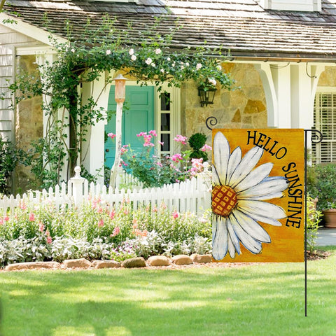 HOLIHIFI Hello Sunshine Daisy flag sleeve-top design fits standard poles.