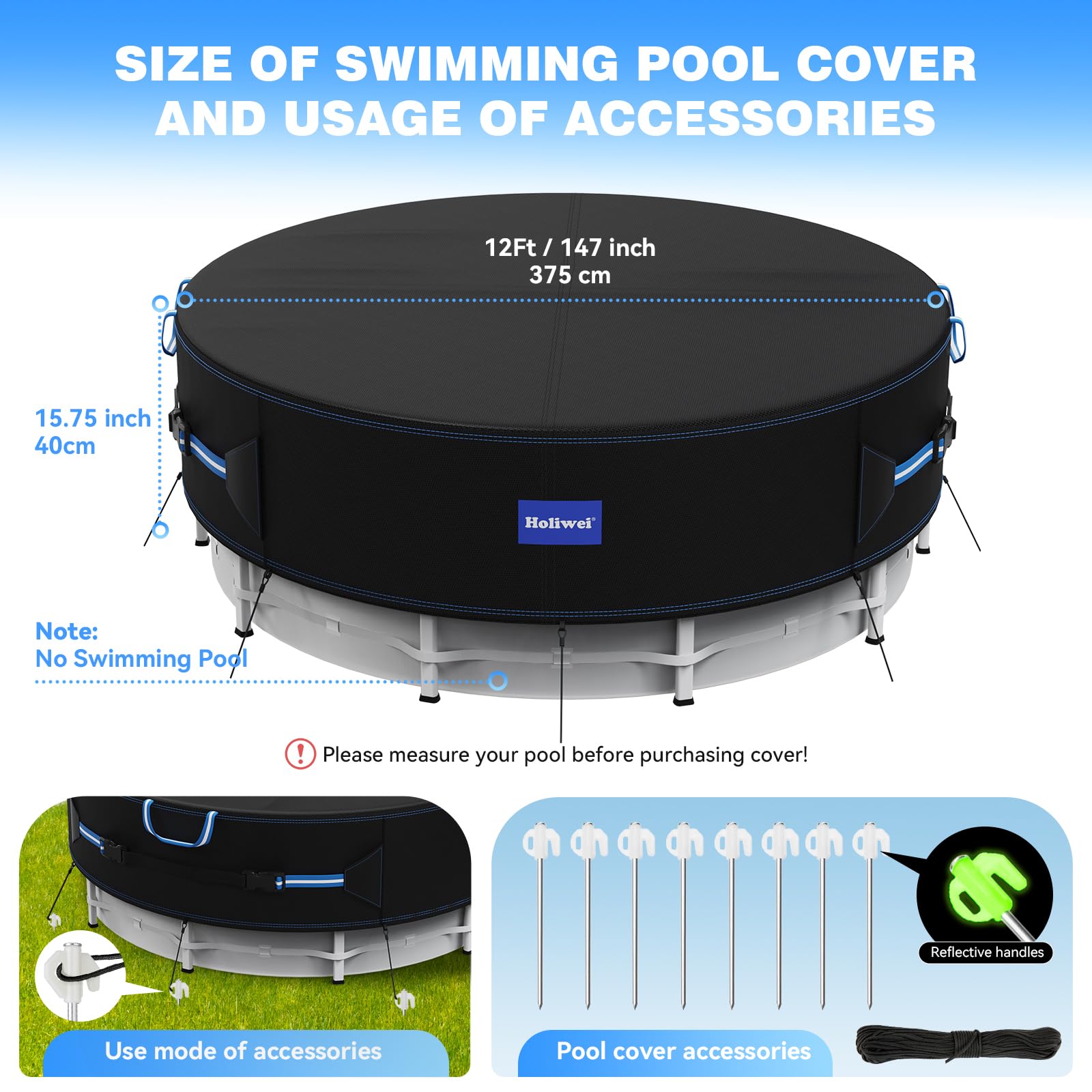 Holiwei 420D silver pool cover material showing durability and UV protection