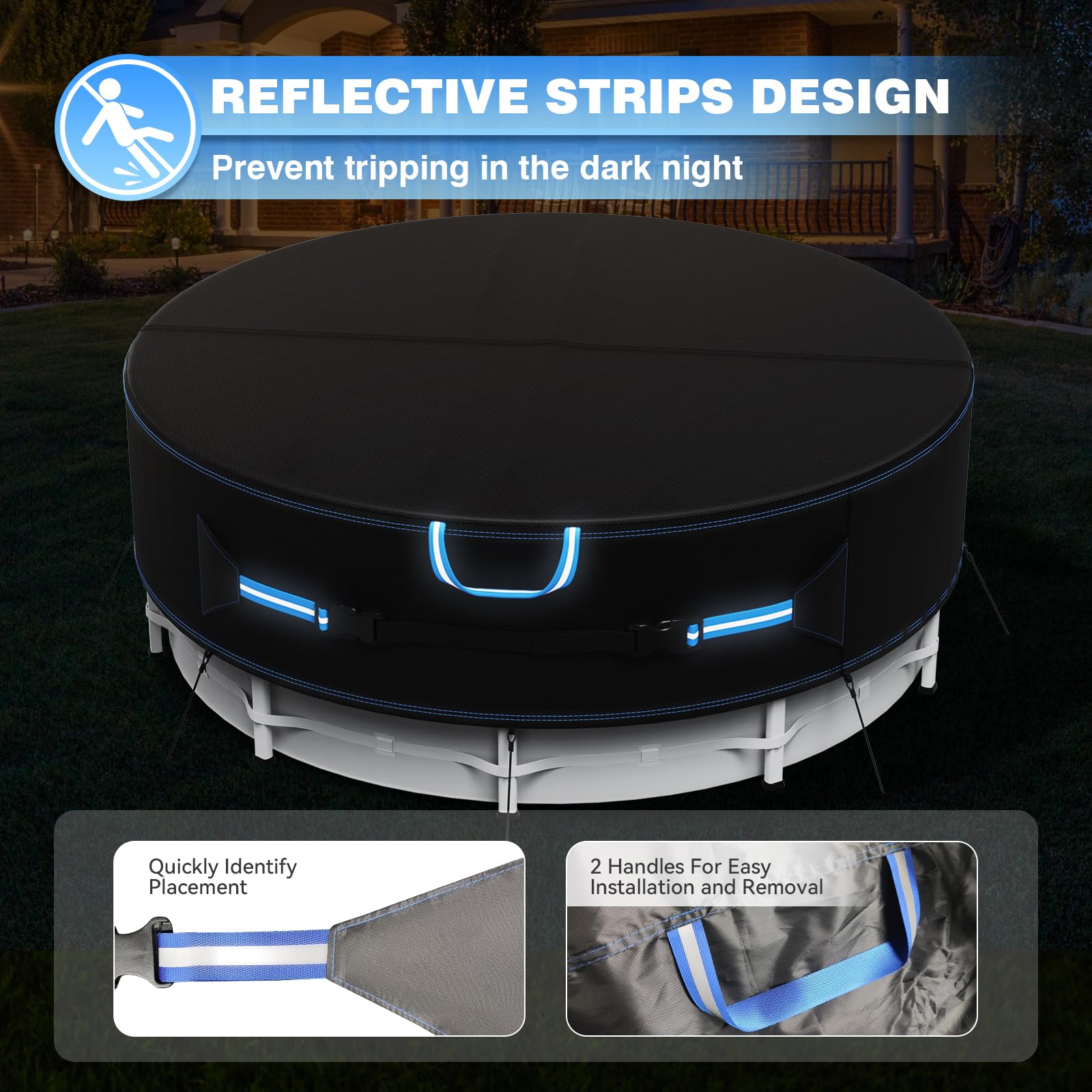 Holiwei windproof ropes on a round pool cover enhance stability