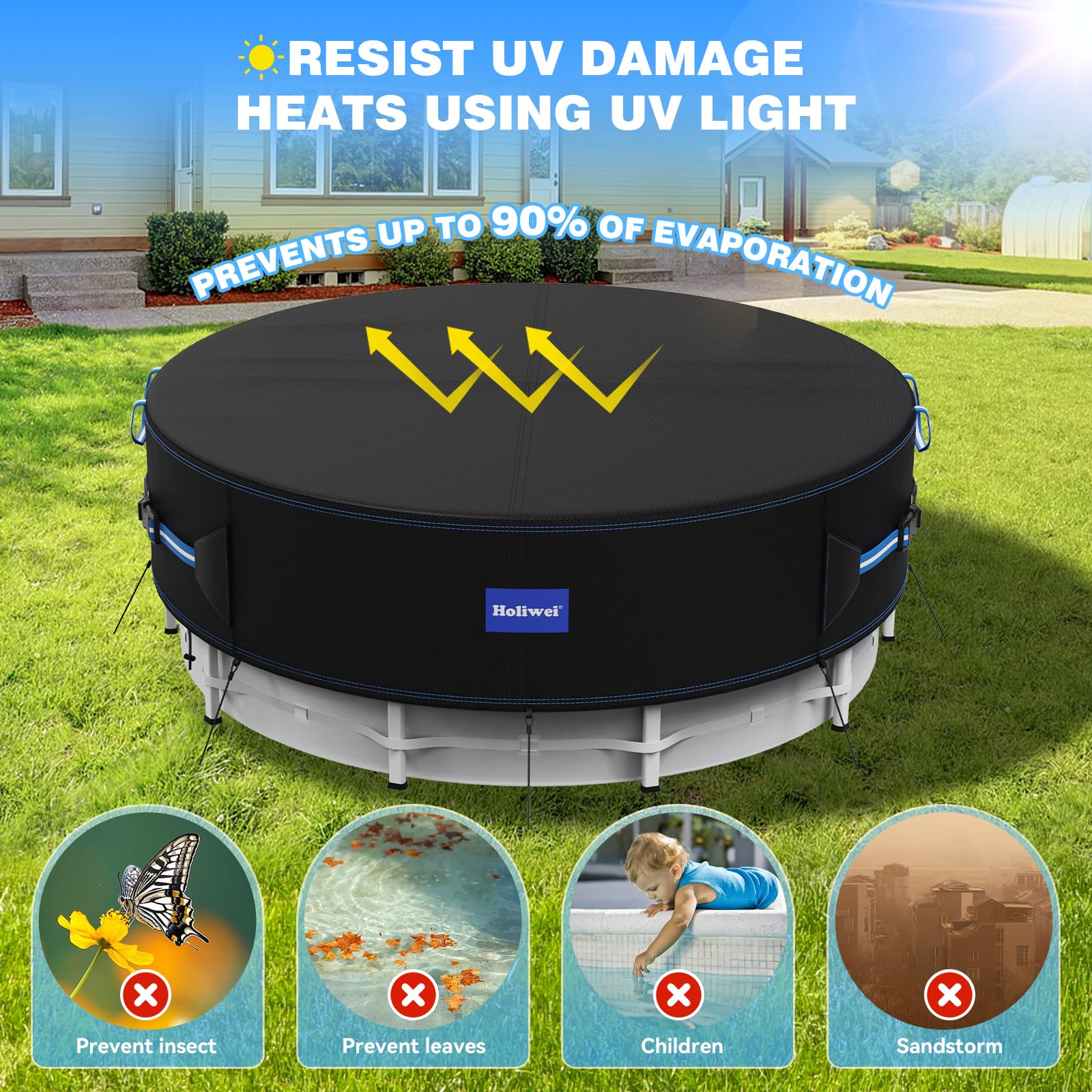 Holiwei storage bag included with round pool cover for easy storage