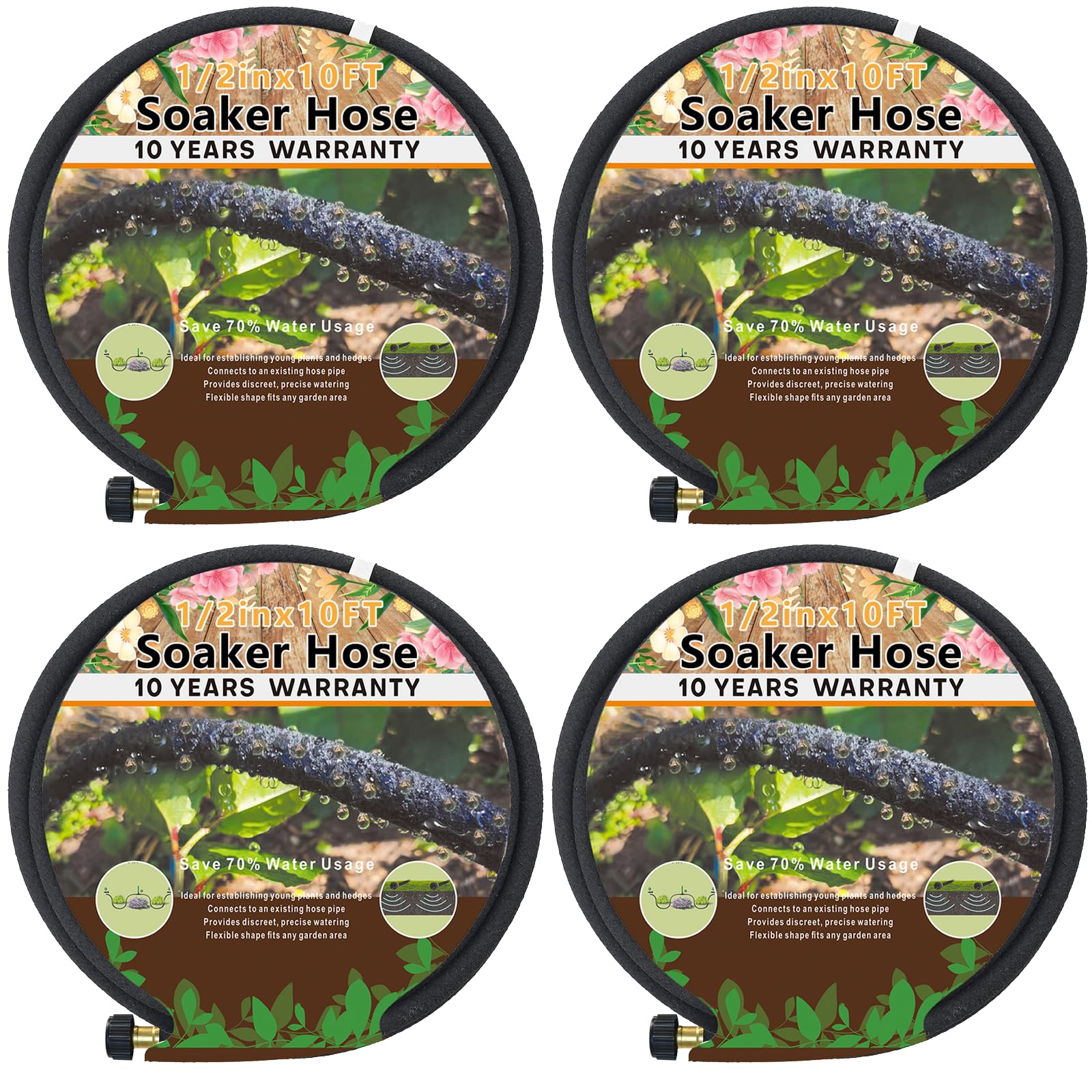 Holldoor 4-pack soaker hoses bundled for efficient garden watering