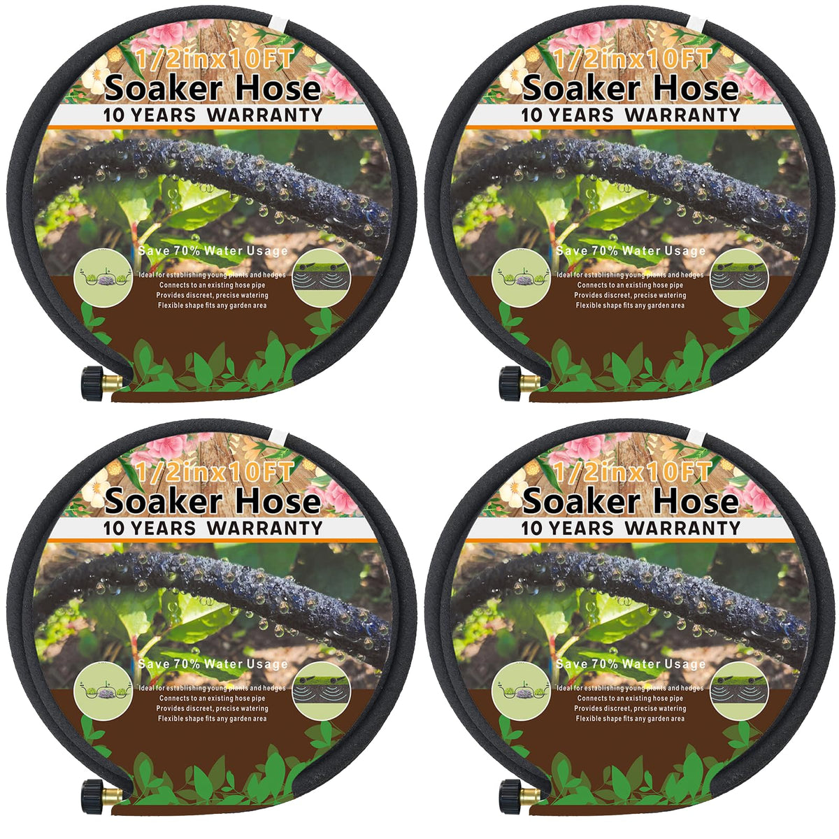 Holldoor 4-pack soaker hoses bundled for efficient garden watering