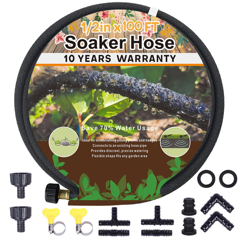 Holldoor 1/2-inch soaker hose 100ft laid in garden bed for even watering