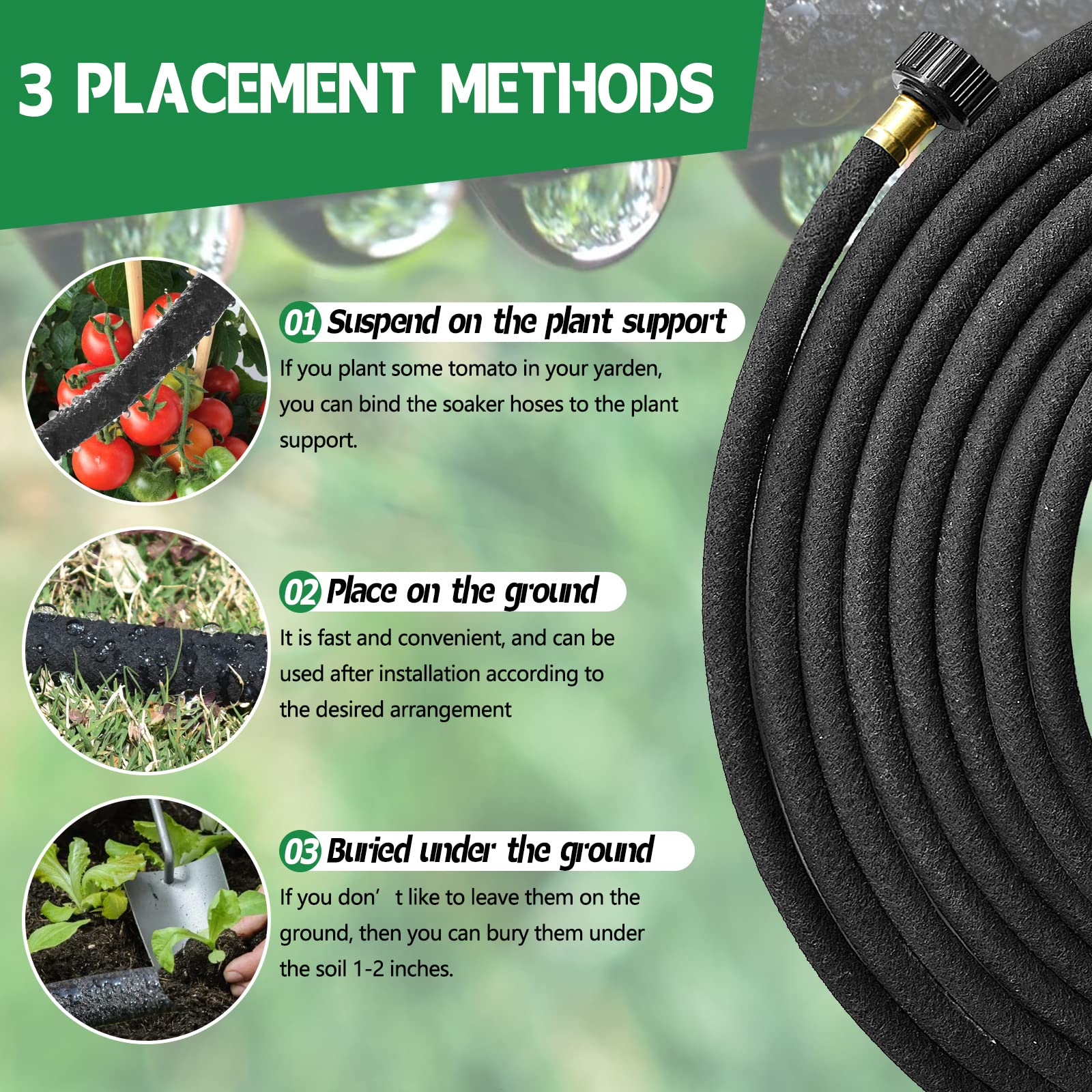 Holldoor 10 ft soaker hose laid along garden bed for even watering