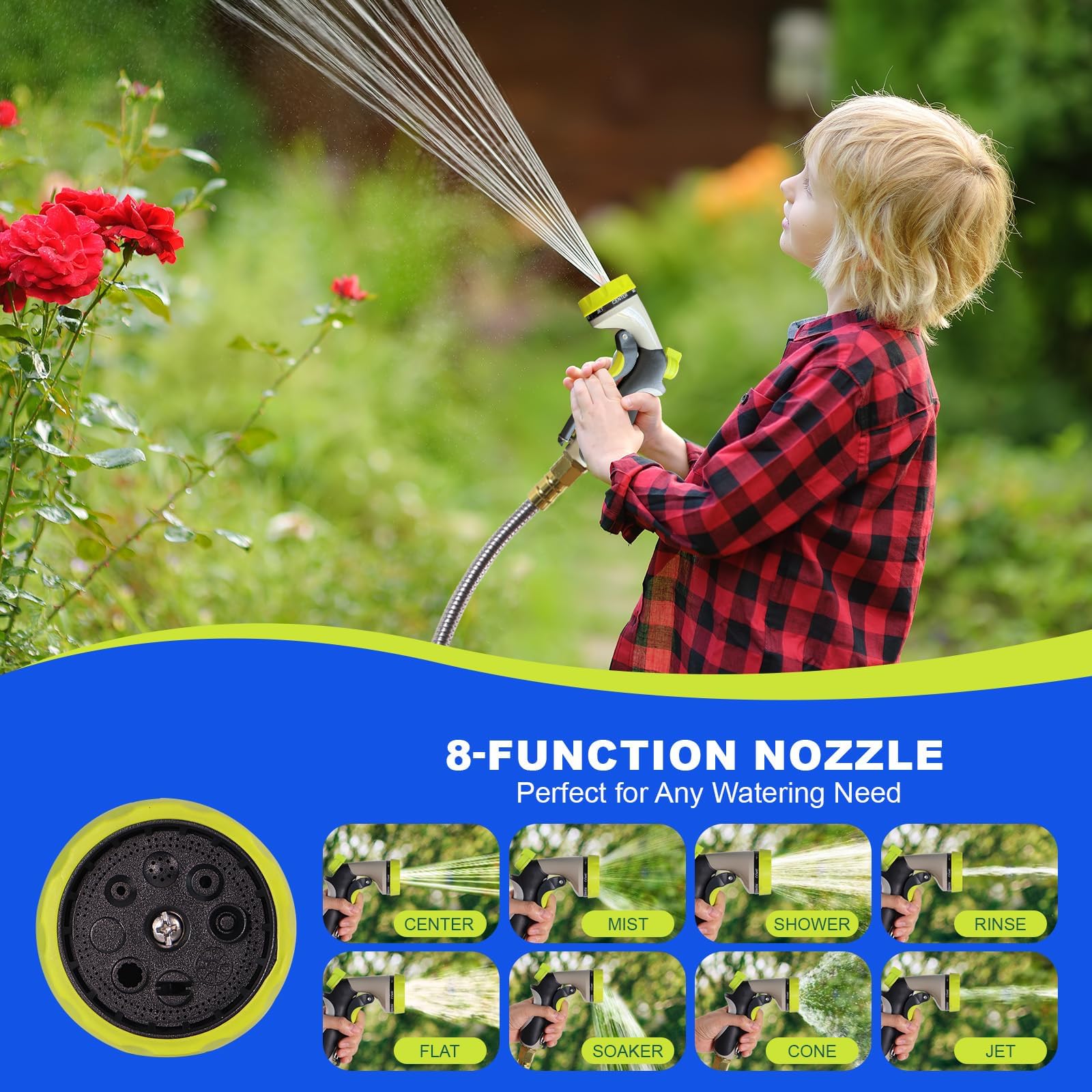 Holldoor stainless steel hose nozzle with versatile spray patterns for precise watering