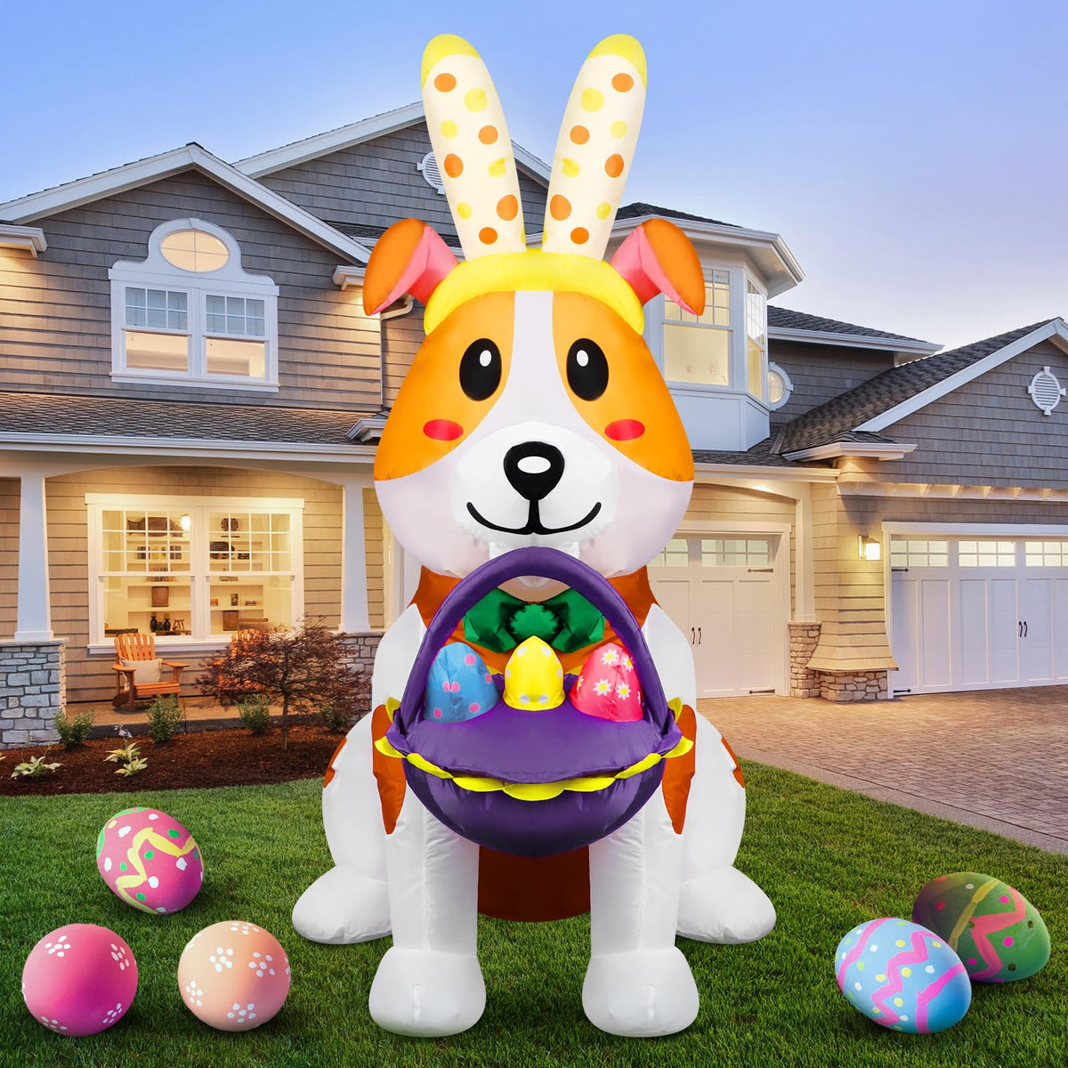 Hollowfly Easter dog inflatable stands 5 feet tall with LED glow for yard decor