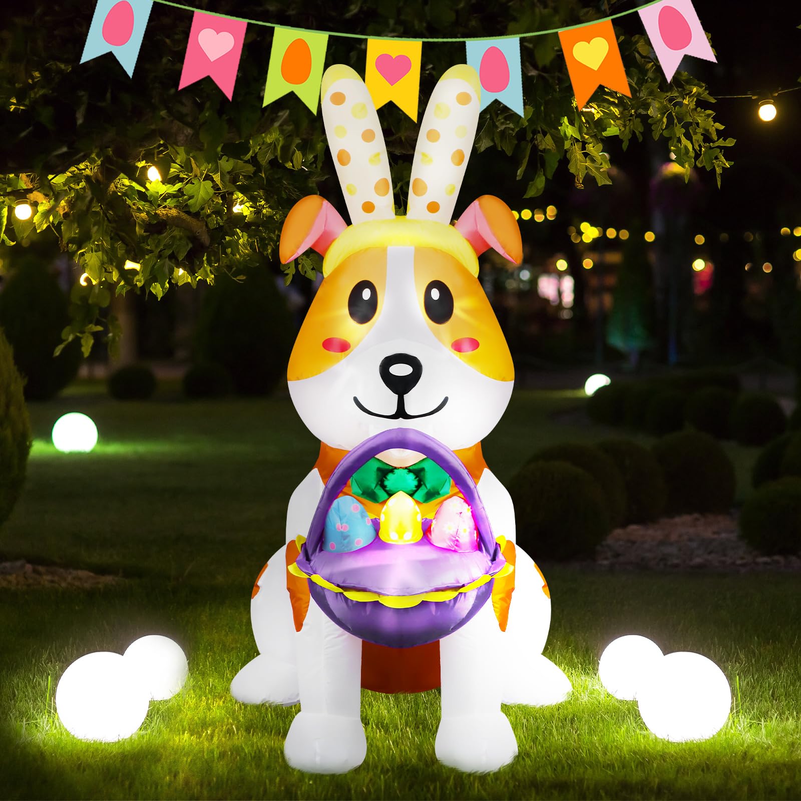 Hollowfly Easter inflatable shows the built-in blower for quick setup