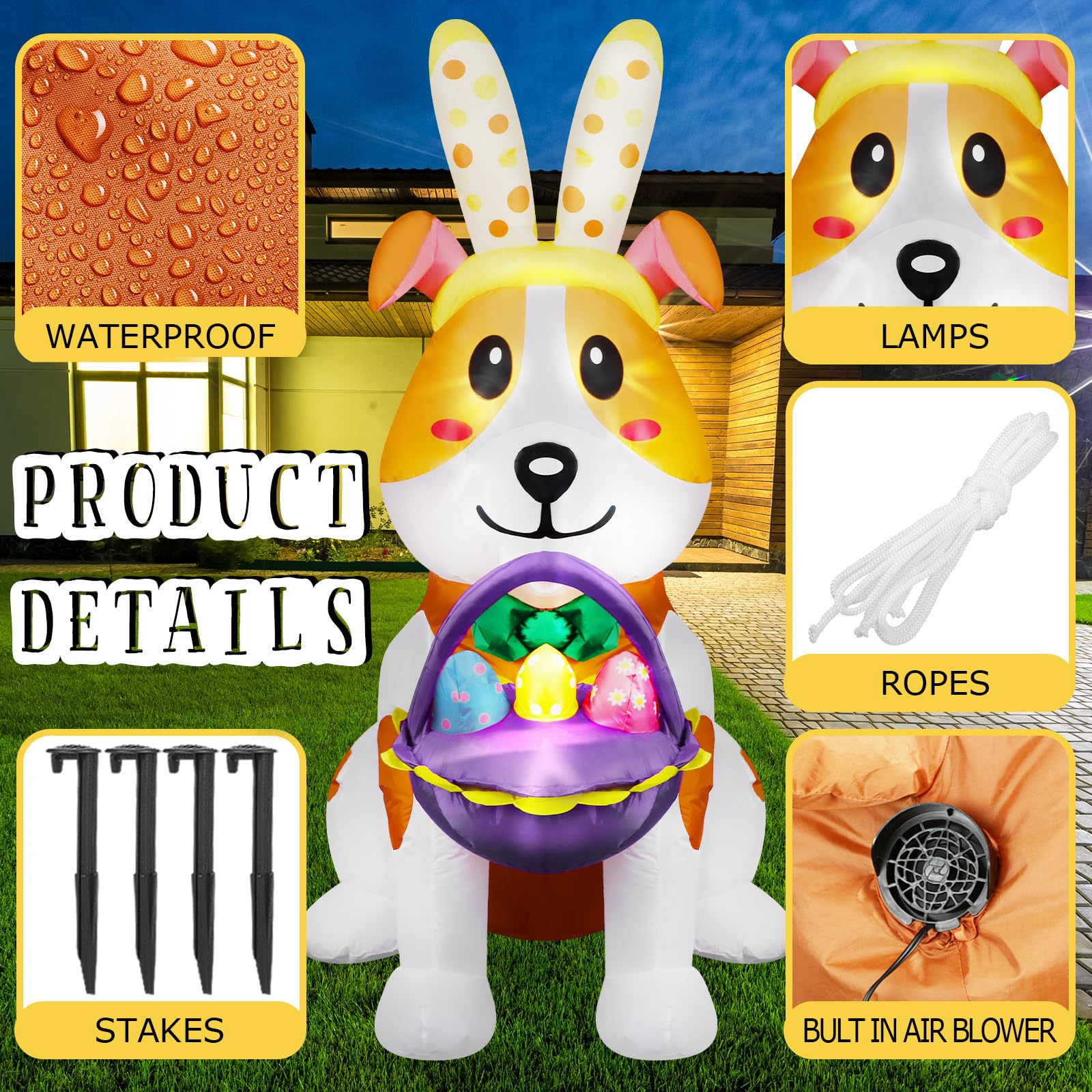 Hollowfly inflatable Easter dog with bunny ears for festive charm