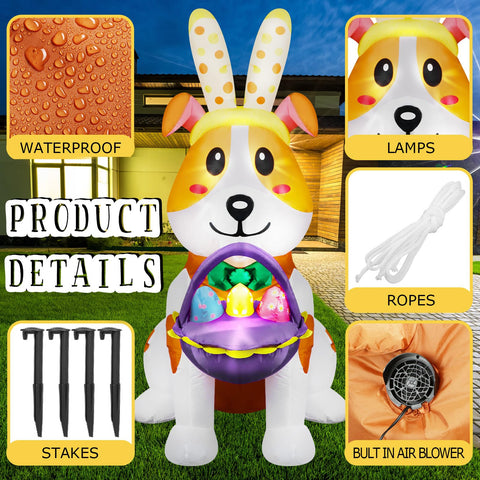 Hollowfly inflatable Easter dog with bunny ears for festive charm