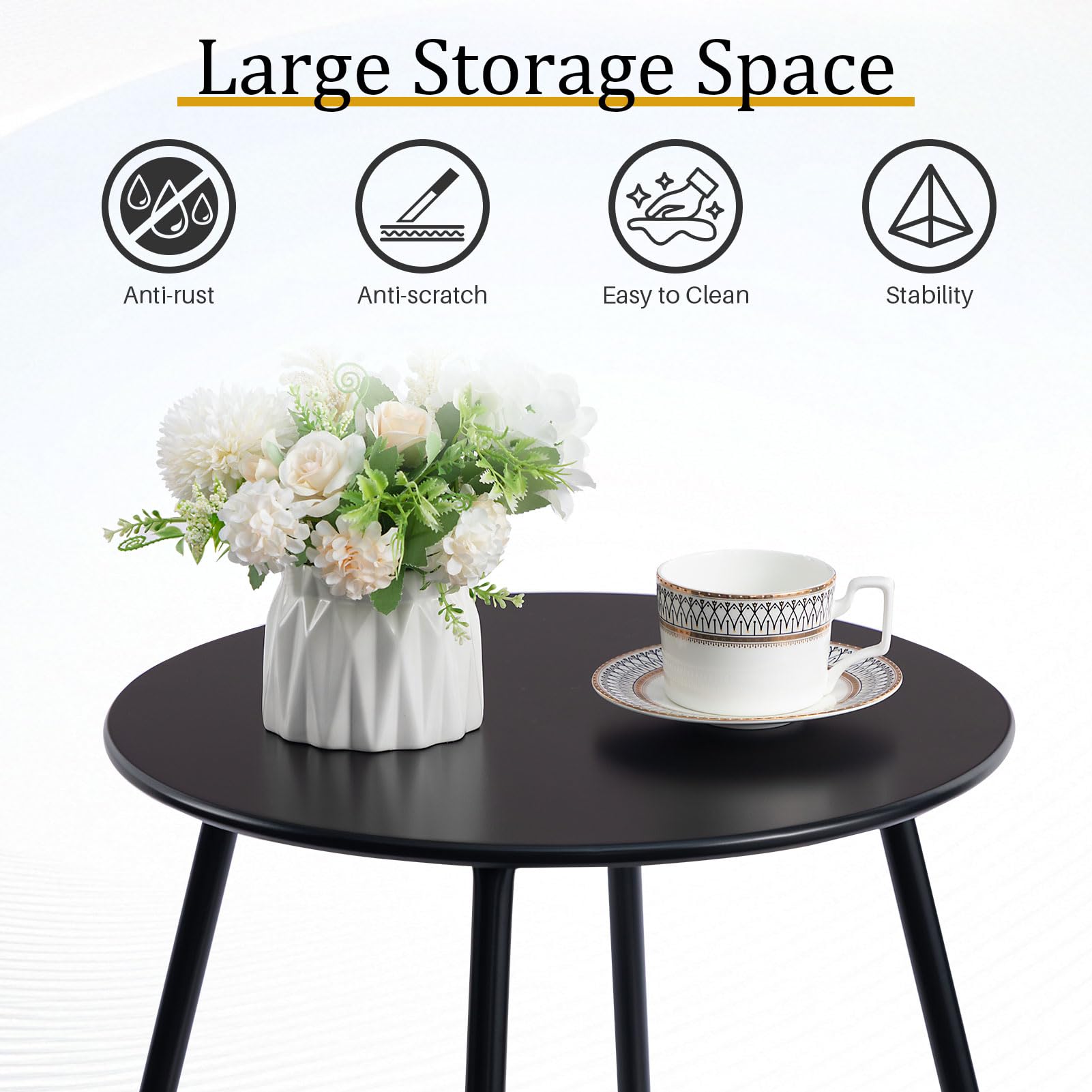 HollyHOME round metal side table adjustable feet for uneven surfaces