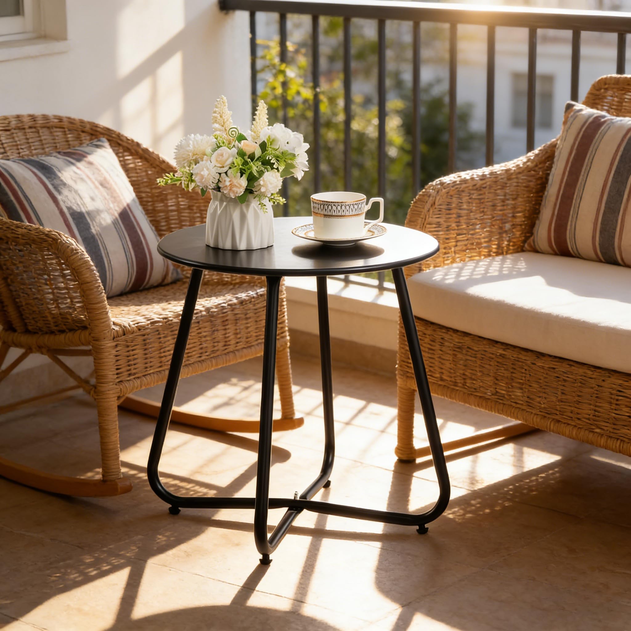 HollyHOME round metal side table cleans easily with soap and water