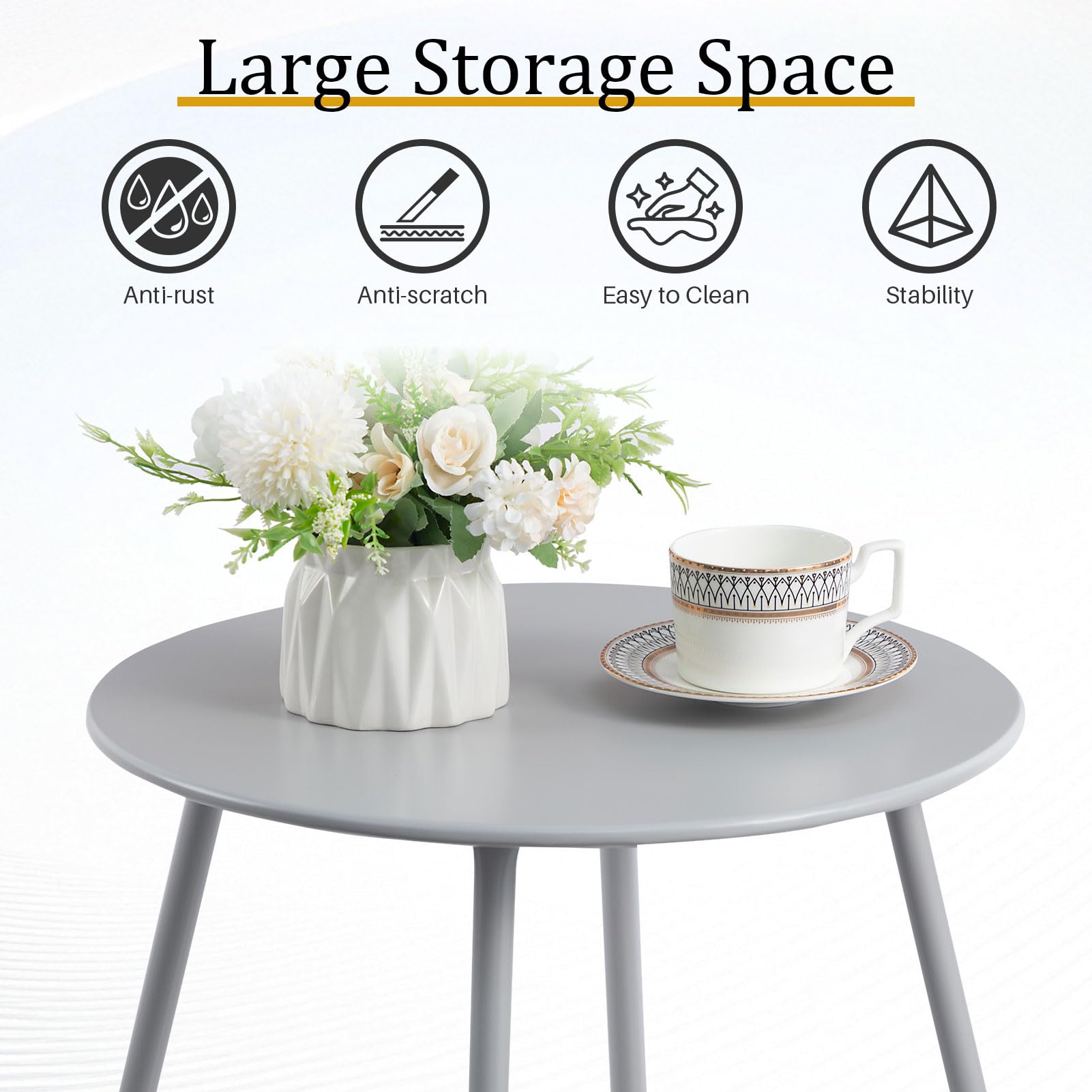 HollyHOME powder-coated steel resists rust and UV for outdoor use.